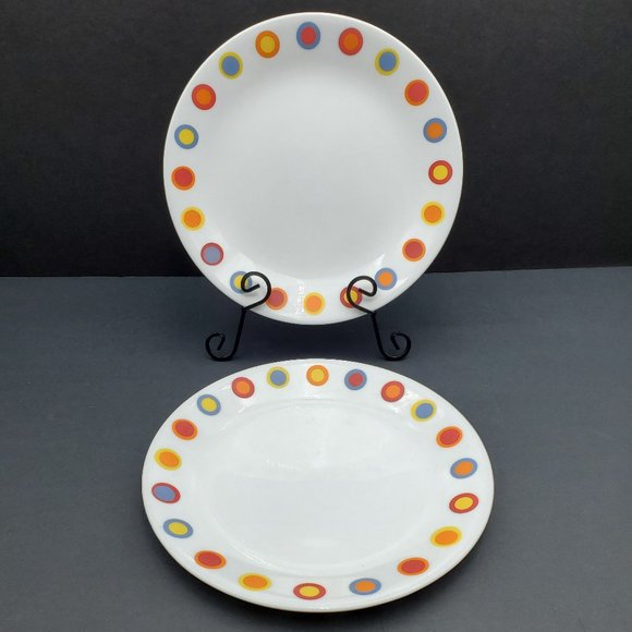 Corelle Hot Dots Lunch Plates Red Yellow Orange Blue Multicolored Circles - Picture 1 of 5
